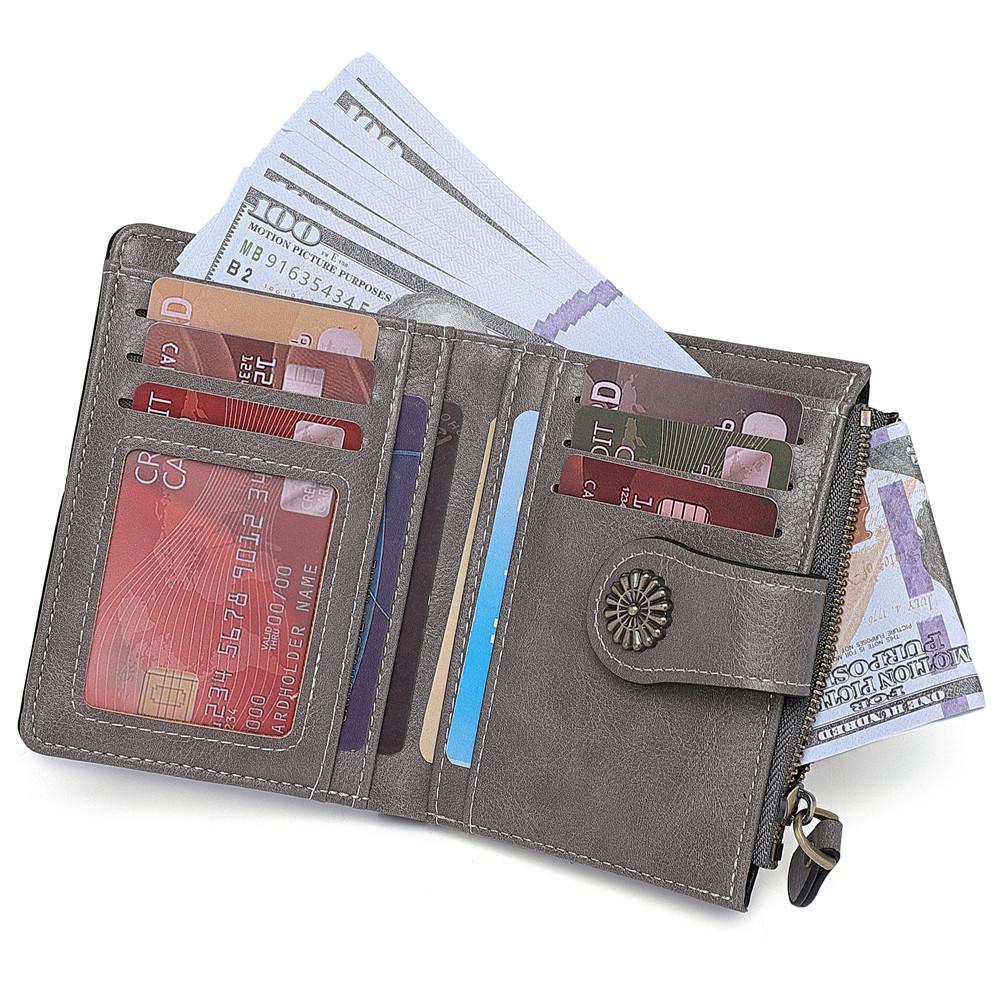 

Порожнистий жіночий гаманець Короткі шкіряні гаманці Клатч Велика ємність Портмоне на блискавці Сумка для грошей Тримач картки сірий колір