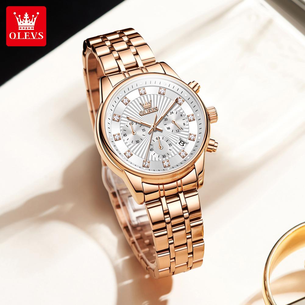 OLEVS Women Watch Original Business Automatic Date Waterproof Chronograph Top Luxury Elegant Diamond Women Quartz Watch