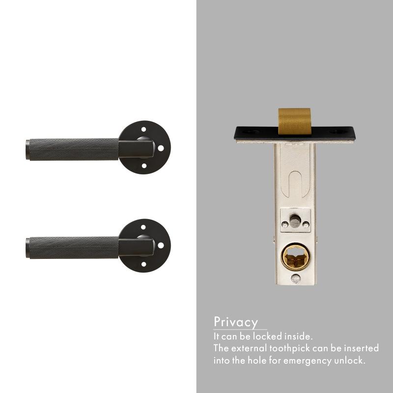Dooroom Drehknauf Gerändeltes Messing Türschloss-Set Modernes Interieur Schlafzimmer Badezimmer Holztür Drückergarnitur Dummy Privacy Durchgangsschloss
