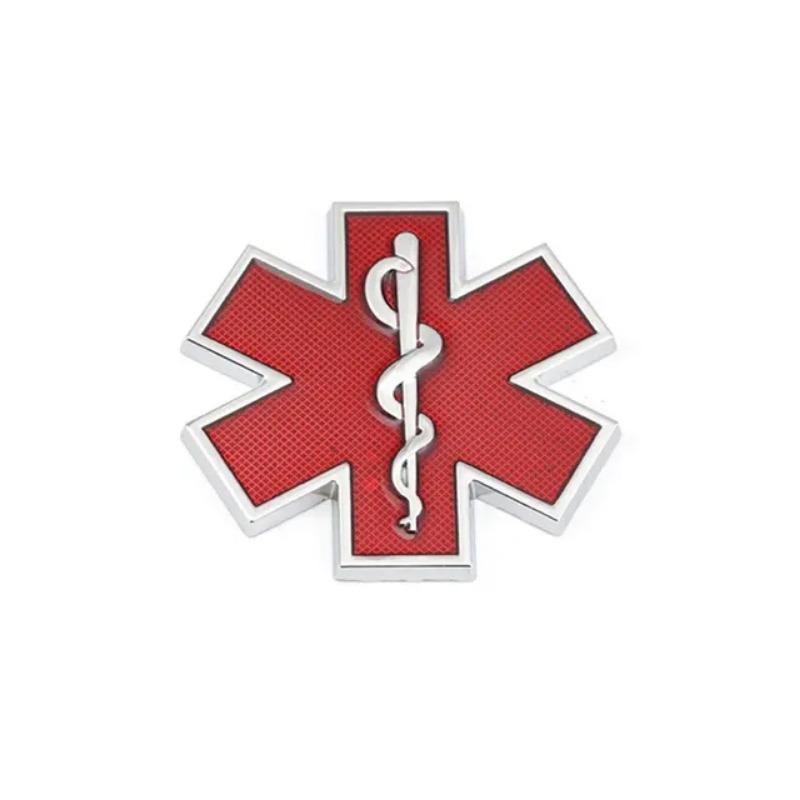 Metal 3D Star of Life Car Sticker Styling Red Emergency Ambulance Logo Personalized Modification Metal Scratch Decoration