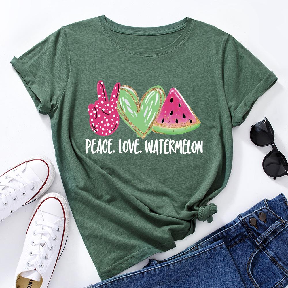 Älska Vattenmelontryck Lös Rundhals Kortärmad Dam T-shirts