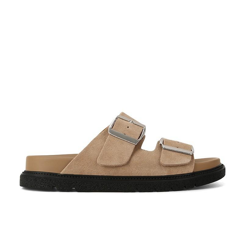 

Туфли одним словом с квадратной пряжкой на толстой подошве повседневные на плоской подошве крутые тапочки женские летние 40 хаки