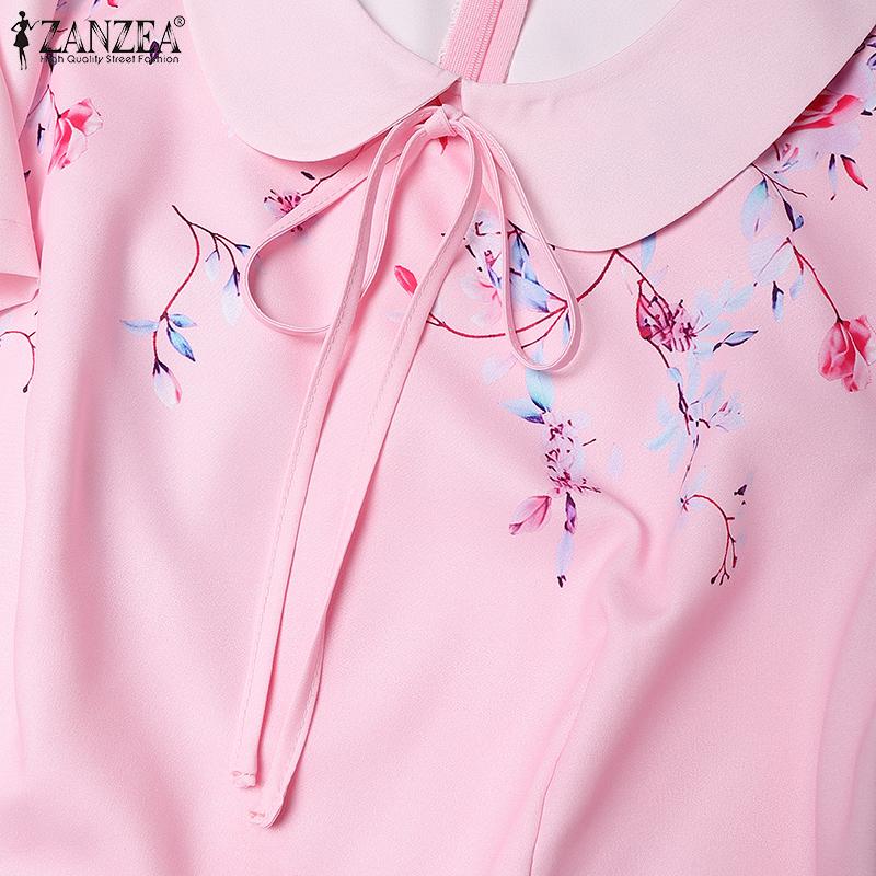 ZANZEA Women Summer Doll Collar Casual Short Sleeve Print Dress