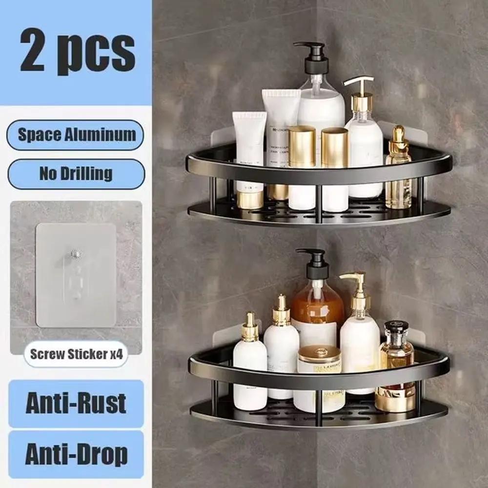 Bathroom Nail-free Shelf Shower Corner Shelf Aluminum Shampoo Shelf Shower Supply Storage Bathroom Accessories Bathroom Shelves