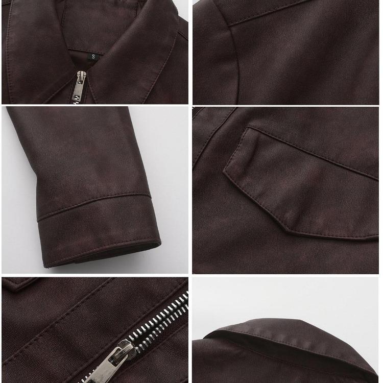 Women Fashion Slim Fit Pu Leather Jacket Long Sleeve Lapel Collar Zipper Outerwear for Fall Winter