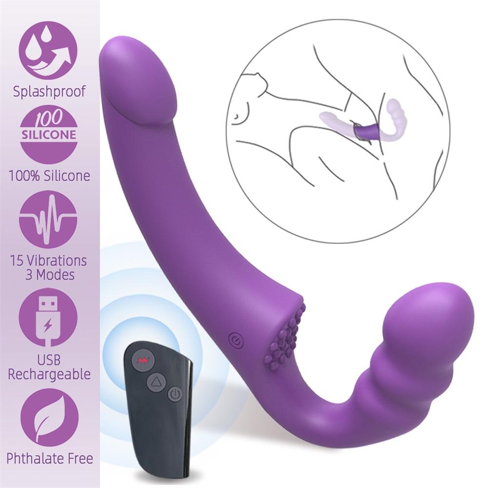 Trägerloser Strapon-Dildo-Vibrator für Paare Strapon für Lesiban Drahtlose Fernbedienung Doppelkopf-Vibrator Sexspielzeug für Erwachsene