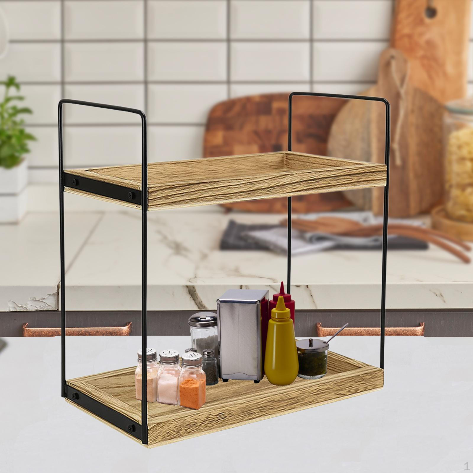 

Bathroom Countertop Organizer Spice Storage Rack Wooden Counter Shelf Vanity for
