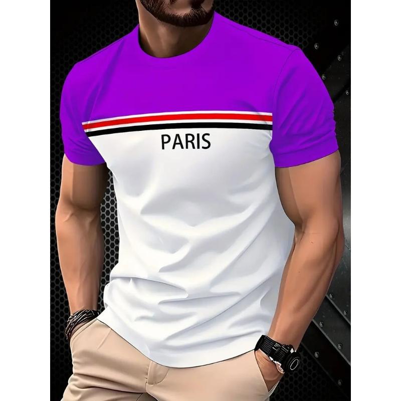 Fashion Men s Crew Neck Short Sleeve 3D Striped Color Printing Striped Short Sleeve Crew Neck T-Shirt XS