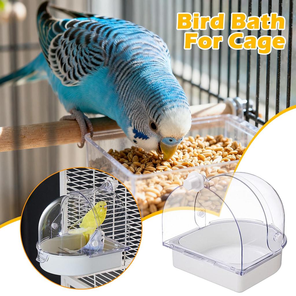 Parakeet Bird Bath Feeder Nest Shower Box Splashproof Transparent Parrot Bath For Cage For Indoor Window Cockatiel Conure Canary