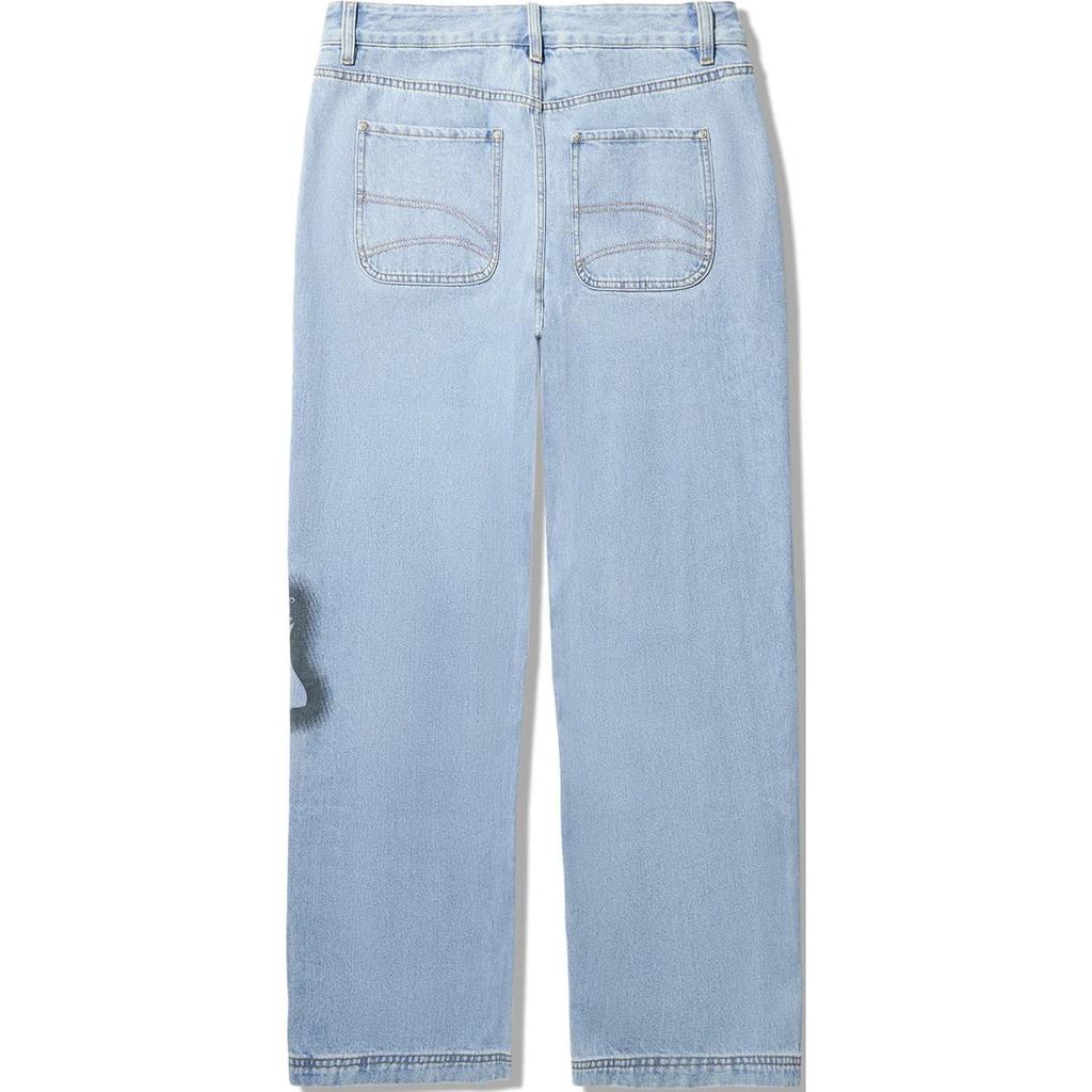 Li Ning Letter Mid Waist Breathable Versatile Loose Straight Leg Jeans Men jeans Light-Blue AJQU025-1