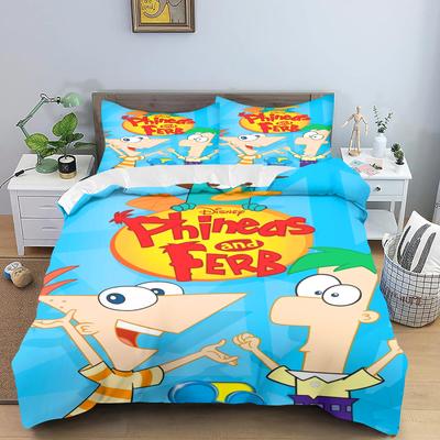 Obliečka na paplón Phineas a Ferb, Polyesterová obliečka na paplón s kreslenou potlačou pre detskú izbu, Anime, Útulné posteľné prádlo, Rôzne veľkosti