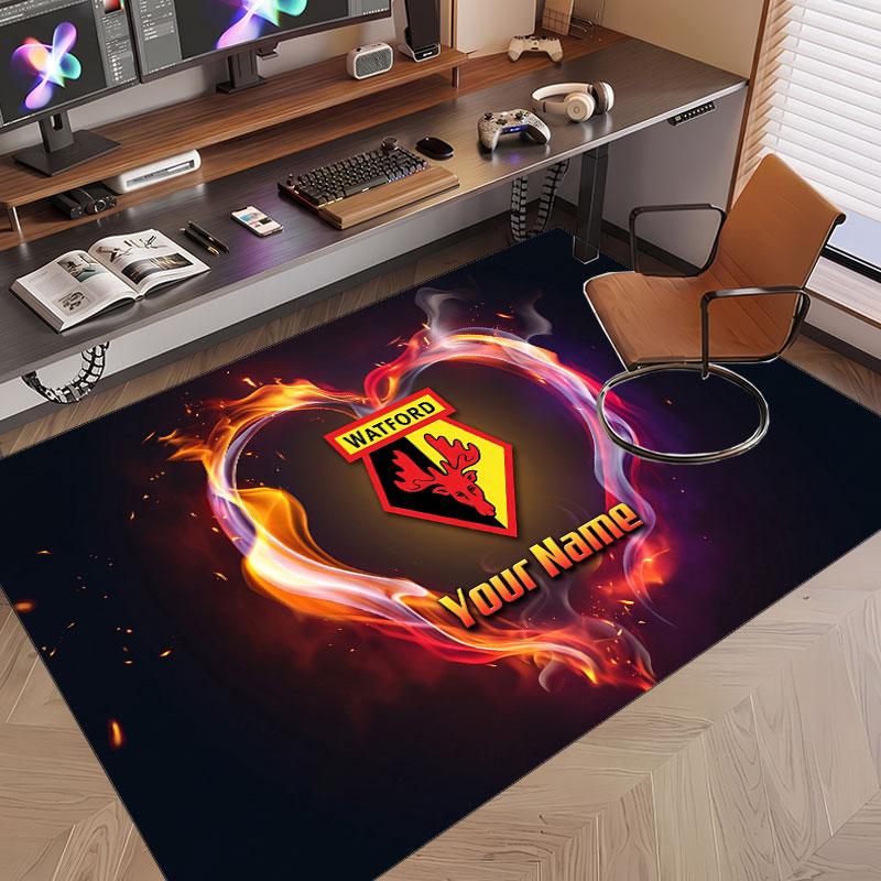 Custom Rug Watford FC Pattern Print Name Text Soft Non‑Slip Floor Carpet for Home Indoor Decoration