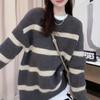Lazy wind crew neck striped women's sweater autumn and winter new loose and thin casual pullover knitted sweater top