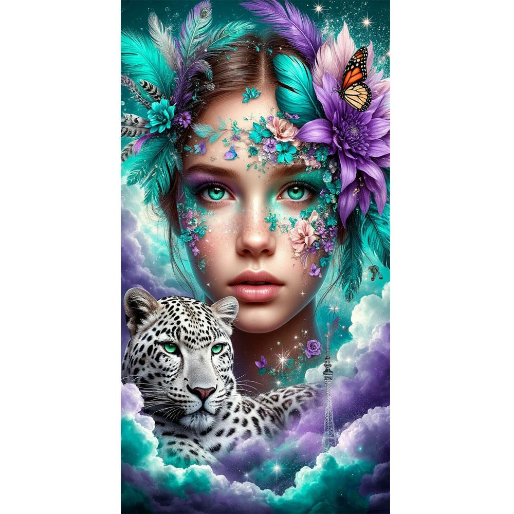 Beautiful Girl with Flowers and Leopard DIY Diamond Painting Cross Stitch Full Drills Diamond Mosaic New Collection Home Decor