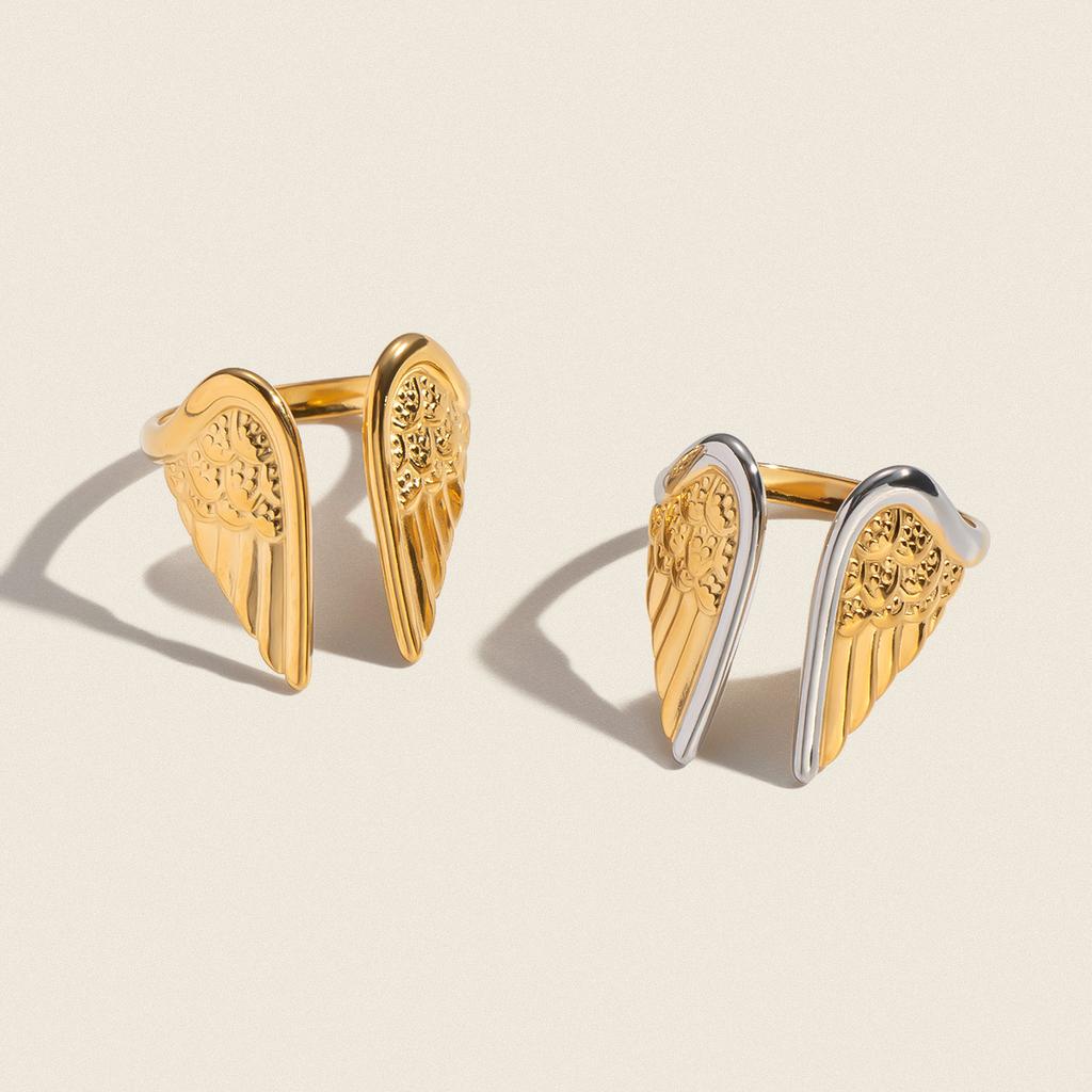 Yori Minimalist Stainless Steel Angel Wing Adjustable Opening Ring for Women Charm Finger Jewelry Gift Accessories 2026