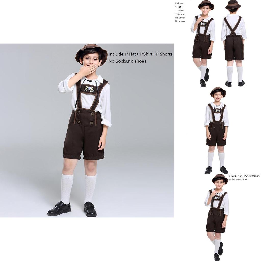 Elegant Children's German Oktoberfest Stage Costume With Hat For Halloween Cosplay