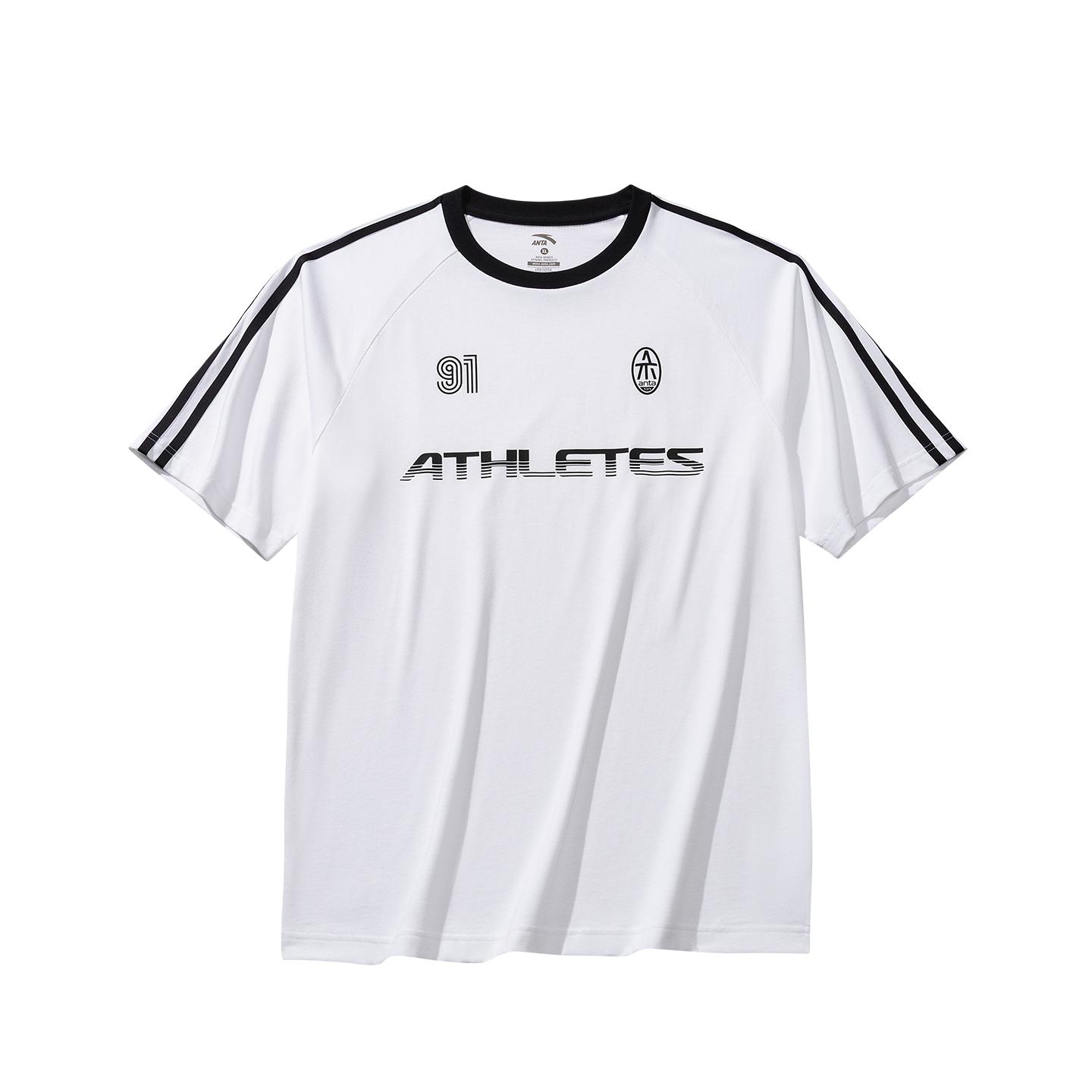 

Anta American Vintage Football Style Summer Floral Striped Loose Comfortable Casual Fashion Couple T-Shirt Men T-Shirt Snow-White 952628114-1 S