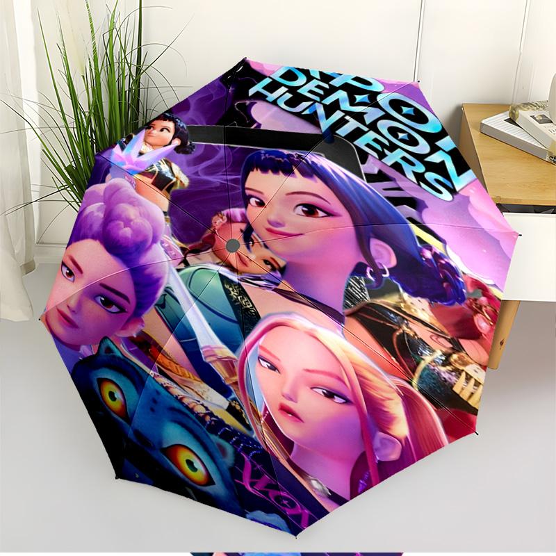 Parapluie Automatique Ouverture Fermeture Impression Chasseurs de Démons KPop, Parapluie Pliable Portable, pour l'Extérieur, les Trajets, le Camping, Cadeau d'Anniversaire Idéal
