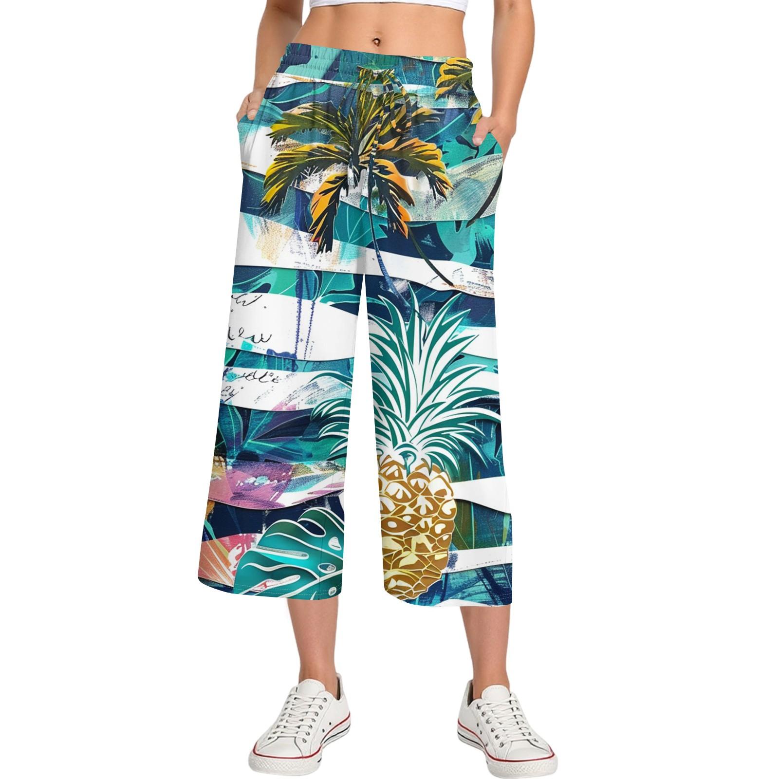 

Женские летние повседневные спортивные брюки с высокой талией и принтом, укороченные брюки свободного покроя S