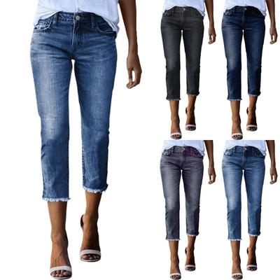 Skinny gescheurde trendy jeans voor dames, versleten stretch denim broek