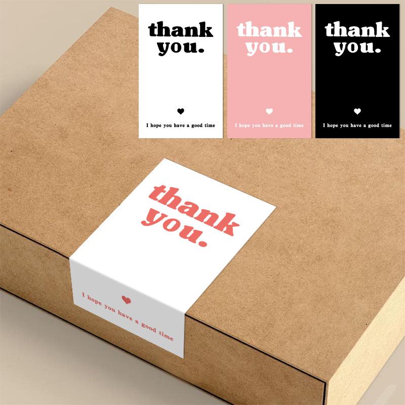 Simple White Rectangular 'Thank You' Stickers for Gift Box and Packaging Decoration