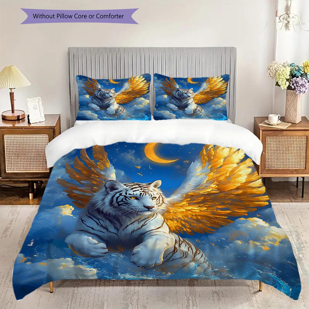 White Tiger Pattern Bedding Quilt Set Quilt Cover Pillowcase Home Decoration Birthday Gift (1 * Duvet Cover + 2 * Pillowcase, Without Core)