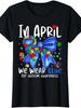 In April We Wear Blue Autism Awareness Coquette Bow Ladies' Crewneck T-ShirtSame Style for Men and Womensummer Short-sleeved Printed T-shirt Pure