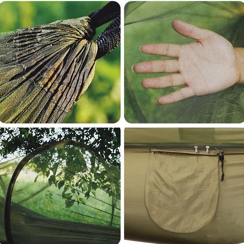1PC Camping Hammock withMosquito Net 260x140cm Automatic Quick-opening Anti-rollover Nylon Hammock Chair Outdoor Hanging Bed Net