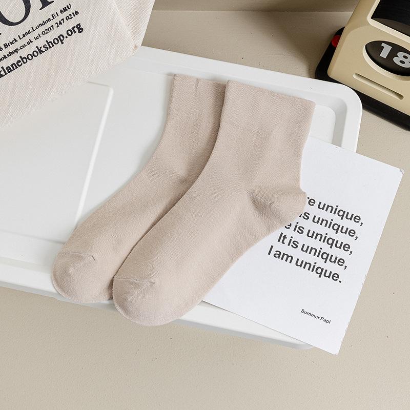 Female Spring and Summer Thin Simple Pure Color Wide Mouth In The Tube Cotton Socks