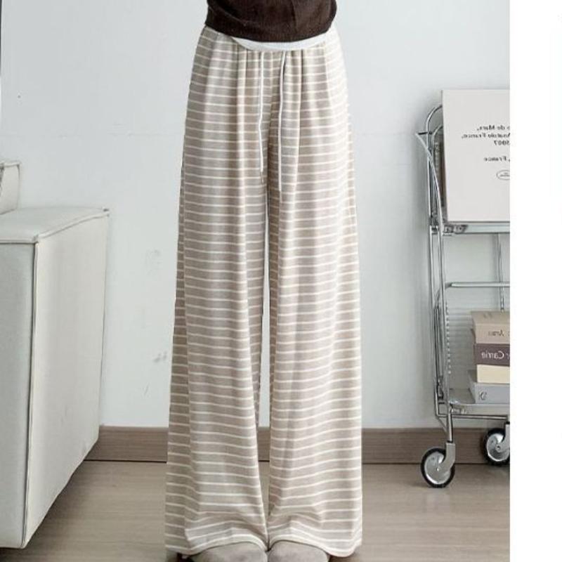 

New High-waisted Black and White Striped Casual Pants for Spring and Autumn Women s Draped Straight Glutinous Rice Pants Floor Wide-leg Long Trousers XXL