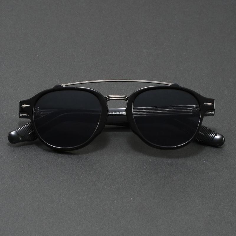 HBK Double Bridge Sunglasses - Round Frame Face Slimming Design - K-Style Vintage Unisex OEM