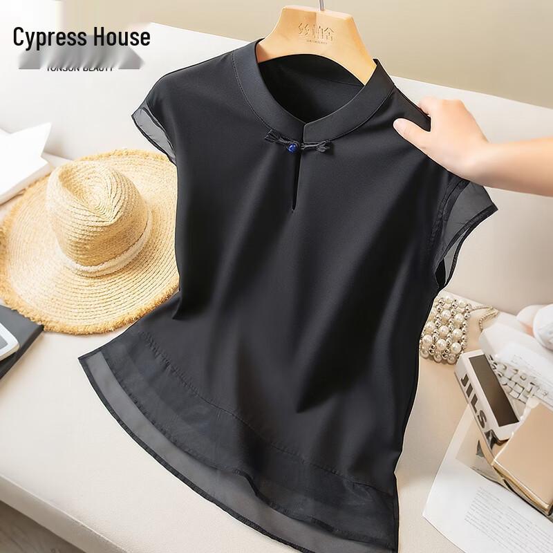 Women s Elegant Mesh Pullover Blouse M чёрный