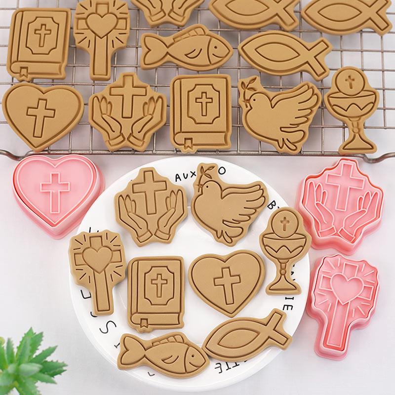 8 buc. Formă pentru biscuiți pentru împărtășania creștină Cruce Potir Presă pentru ștampile pentru biscuiți