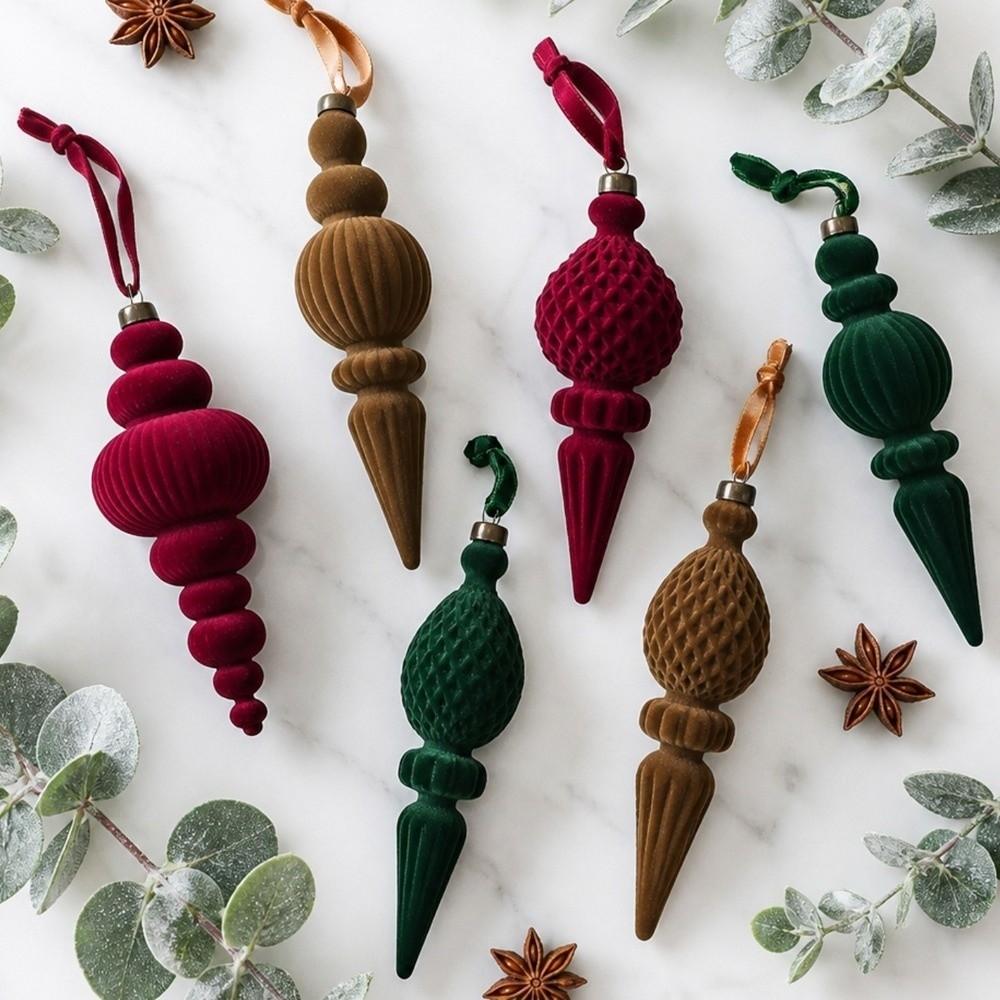 9Pcs Vintage Velvet Christmas Ball Set Shatterproof Christmas Finial Ball Pendants  Home Party