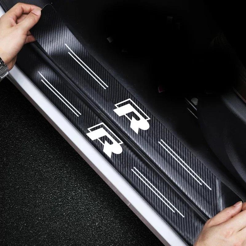 2026 Hot VOLKSWAGEN Carbon Fiber Car Door Sill Protector Stickers for Volkswagen VW Rline R Line Polo Touran Tiguan Jetta T5 Gol zf7