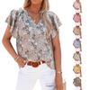 Women V Neck Printed Short Sleeve Loose Casual Pullover Blouse Top