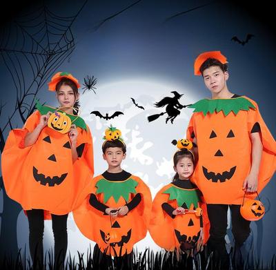 Halloweenské kostýmy: Oblečení s dýňovou tématikou pro dospělé a děti s make-upem, klobouky a show oblečením