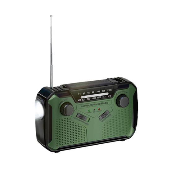 

Аварийное солнечное радио с рукояткой и фонариком, компактный дизайн, портативное AM/FM-радио на батарейках с сигналом SOS армия зеленый
