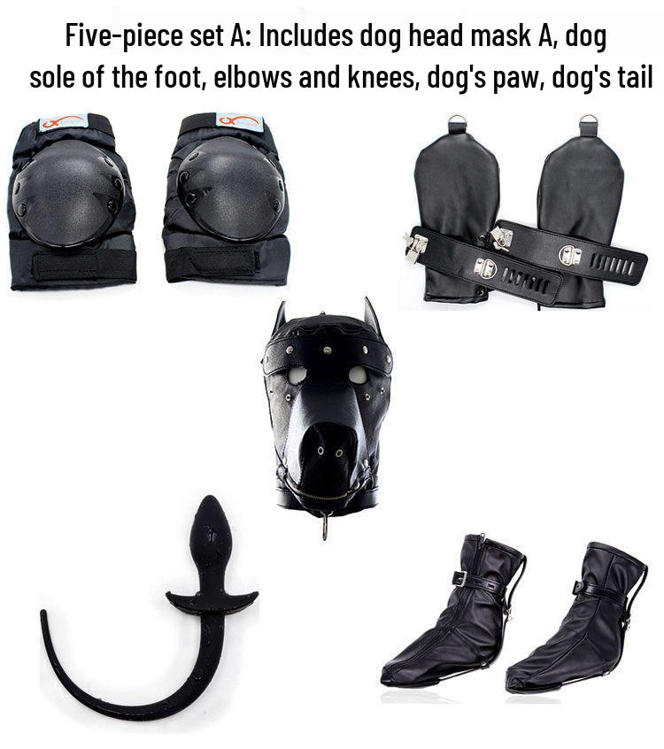 Dog Muzzle Set: K9 Slave Training Suit with Paws and Knee Pads for Male Training.