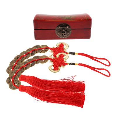 Chinese Feng Shui Protection Fortune Lucky Charm Red Tassel String Tied Coins S6