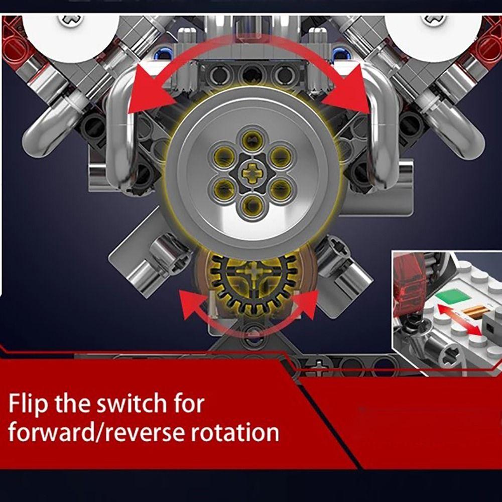 Motorized Simulation V8 Engine Building Block MOC Simulation Scale Model DIY Toys
