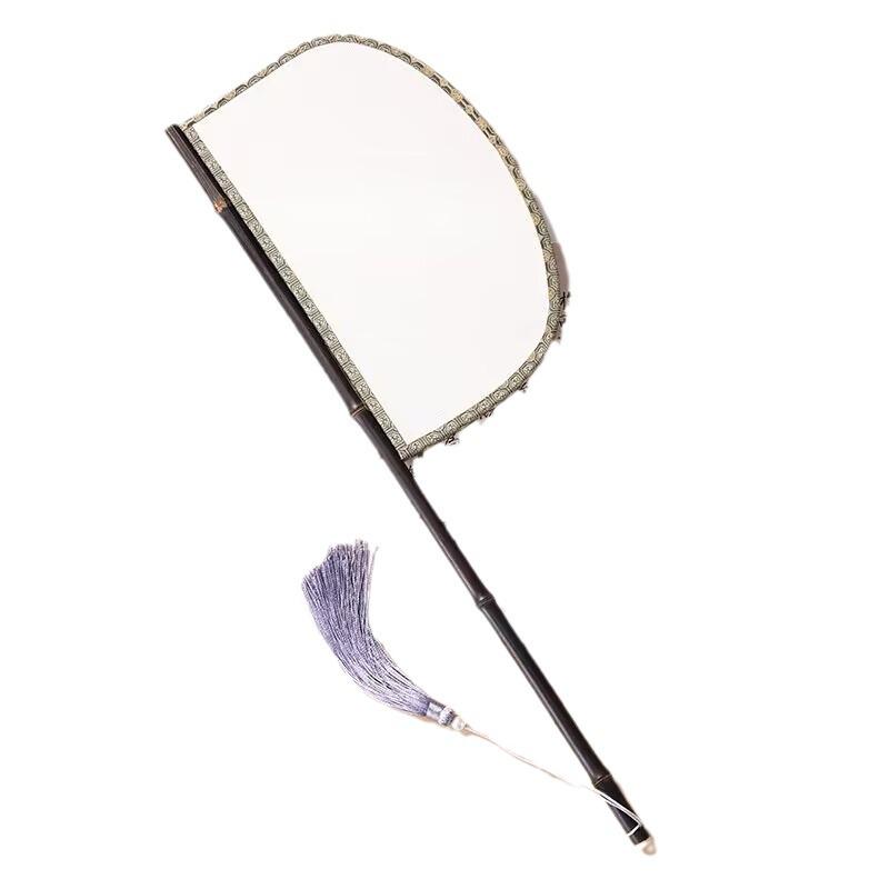 Purple Bamboo Silk Fan with Long Handle and Unique Shape – Ideal for Hanfu Catwalks, Photo Props, or Retro Mask Events