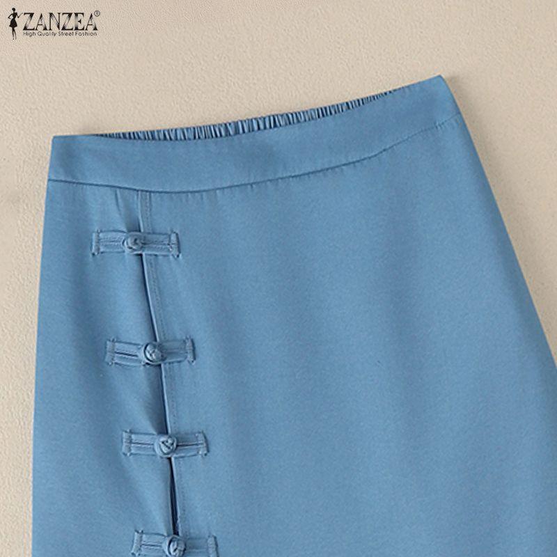 ZANZEA Women Elegant Casual Solid Color Summer Midi Skirts