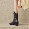 Krazing Pot Sheep Skin Autumn Winter Shoes Thick High Heels Size 43 Western Boots Slip on Ankle Boots