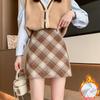 Damen Retro Karomuster Bodycon Minirock Herbst Winter Wolliger High Waist A-Linienrock Damen Koreanischer Schlankmachender Fit Kurzer Rock