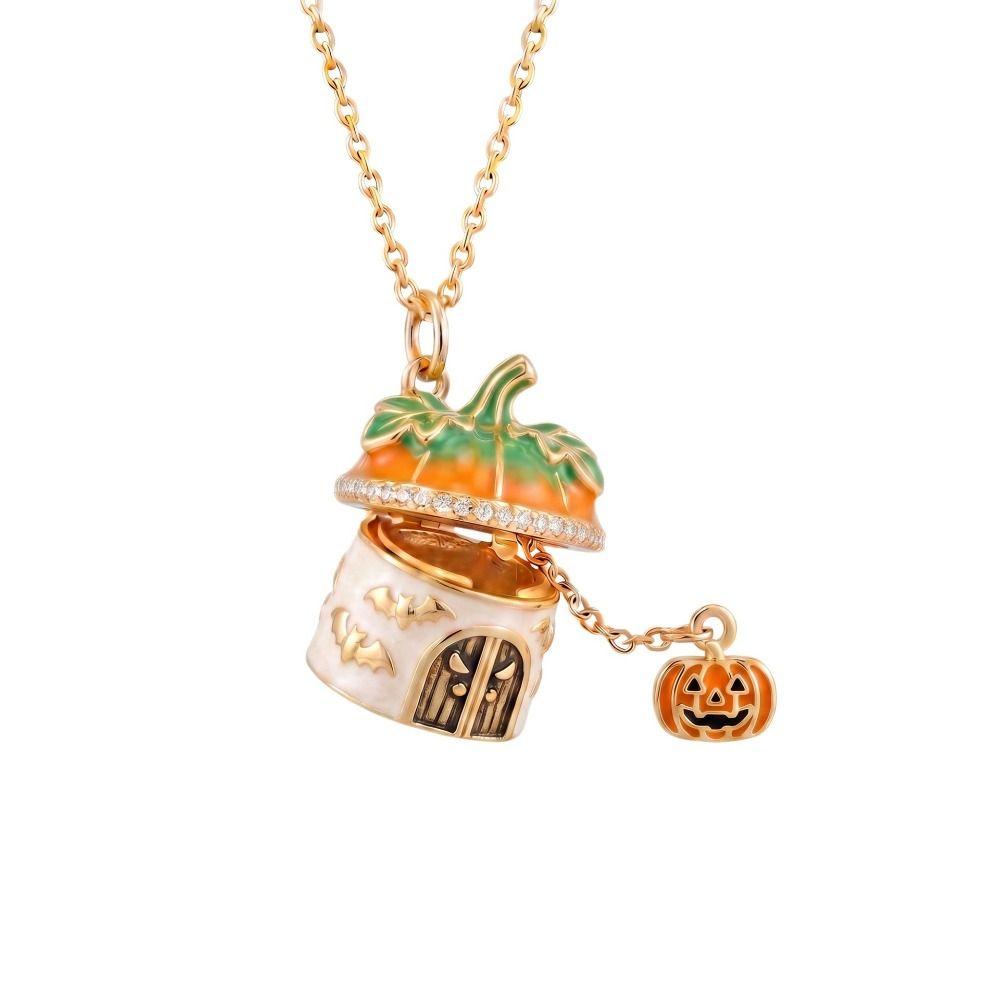 Copper Halloween Necklace Enamel Craft Ghost Necklace Pumpkin House Necklace Halloween Party