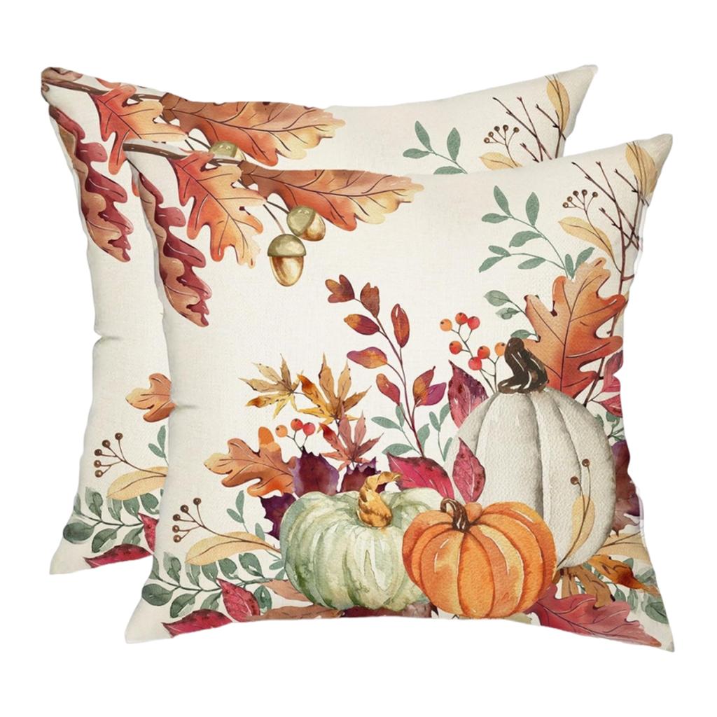 2Pcs Thanksgiving Decor Pillowcase Washable Pumpkin Print Cushion Cover Wear Resist Sofa Linen Pillow Covers for Outdoor Couch