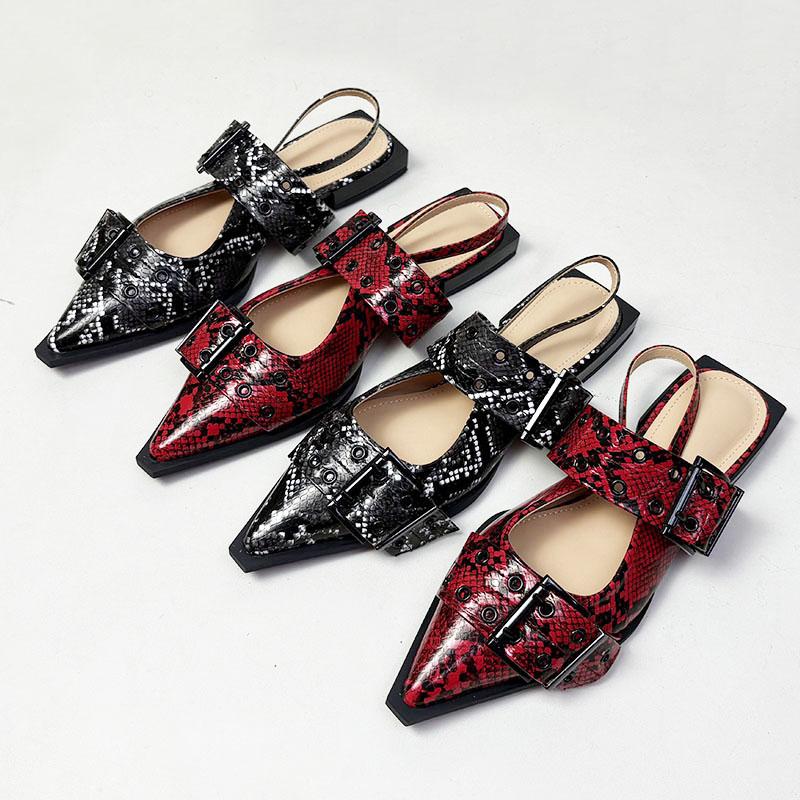 Fashion Big Size 43 Fashion Snakeskin Luxury Women Flats Sandals Shoes Female Designer Buckle Footwear Pointed Toe Ladies Flats Shoes