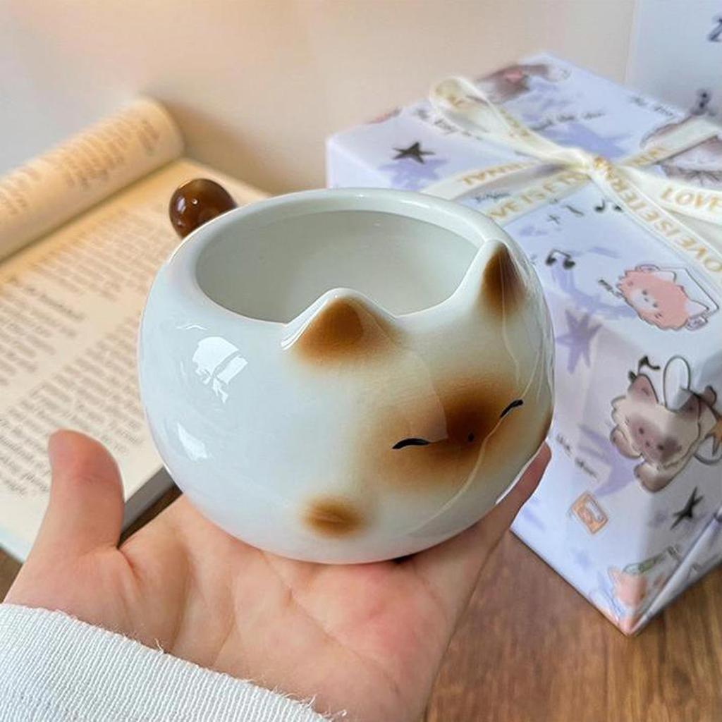 Vintage Stacking Mugs Siamese Cat Ceramic Coffee Cup Creative Design Girl Water Cup High Appearance Extra Large Tumbler Decor