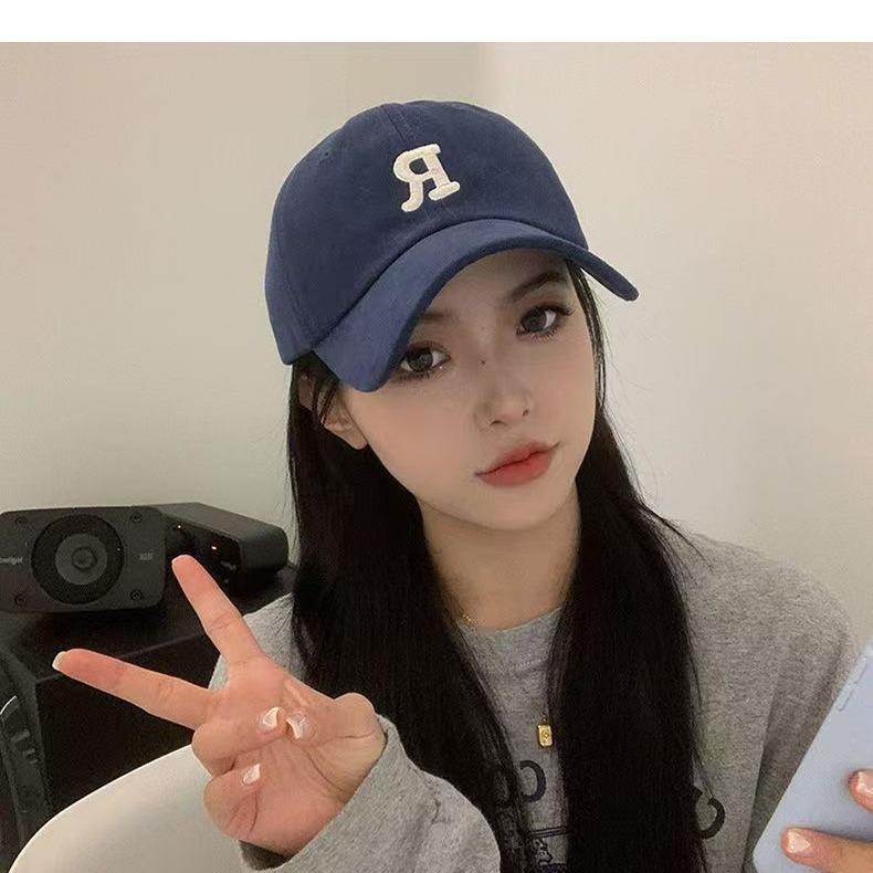 Women's baseball cap with enlarged head circumference, deep and wide brim, makes the face look smaller, hard-top sunshade cap, men's cap with letter